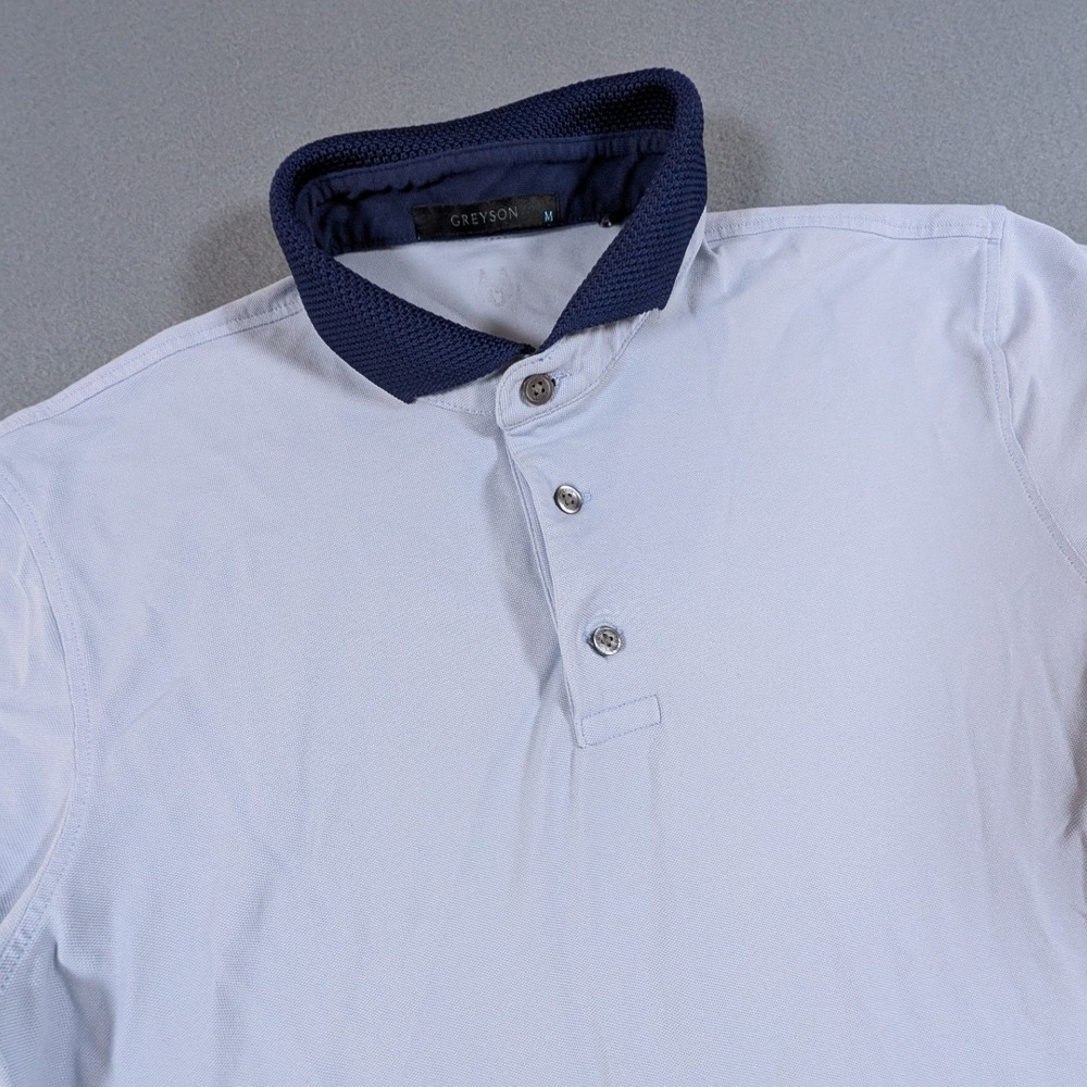 Greyson Golf Polo Shirt Mens Medium Blue Short Sleeve Navy Contrast Collar